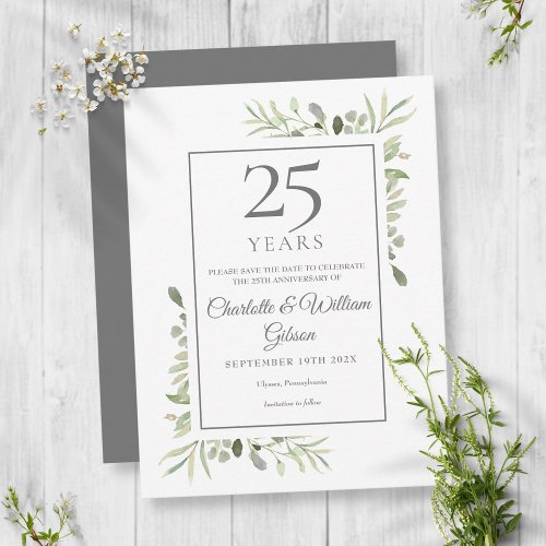 25th Anniversary Save the Date Watercolour Leaves Postcard