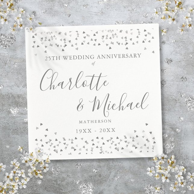 25th Anniversary Signature Silver Hearts Confetti Napkins (25th Anniversary Signature Silver Hearts Confetti Napkins)