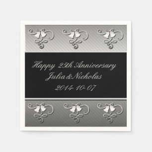 25th Anniversary Silver and Black Napkins