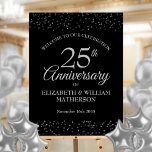 25th Anniversary Silver And Black Welcome Sign<br><div class="desc">Featuring delicate silver stardust confetti. Personalize with your special twenty-fifth silver anniversary information in chic silver lettering. Designed by Thisisnotme©</div>