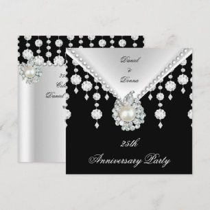 25th Anniversary Silver Black White Pearl 2 Invitation