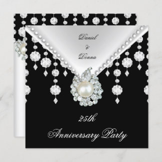 25th Anniversary Silver Black White Pearl 2 Invitation
