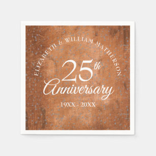 25th Anniversary Silver Confetti Boho Rustic Wood Napkins