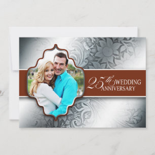 25th anniversary silver design photo invitations