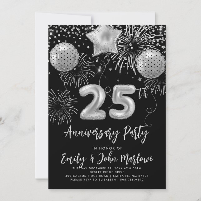 25th Anniversary Silver Glitter Confetti Champagne Invitation (Front)