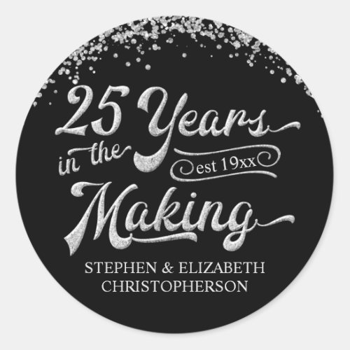 25th Anniversary Silver Glitter Confetti Classic Round Sticker