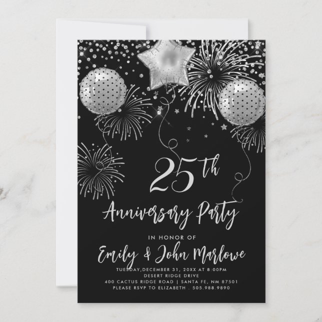 25th Anniversary Silver Glitter Confetti Invitation (Front)