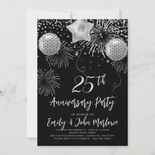 25th Anniversary Silver Glitter Confetti Invitation