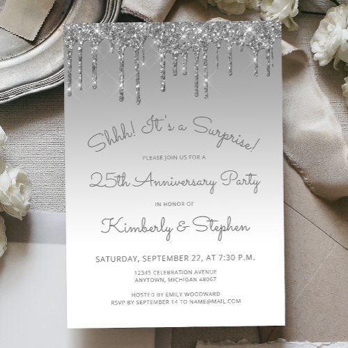 25th Anniversary Silver Glitter Surprise Party