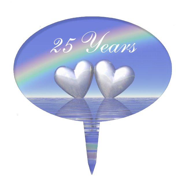 25th Anniversary Silver Hearts Cake Topper (Front)