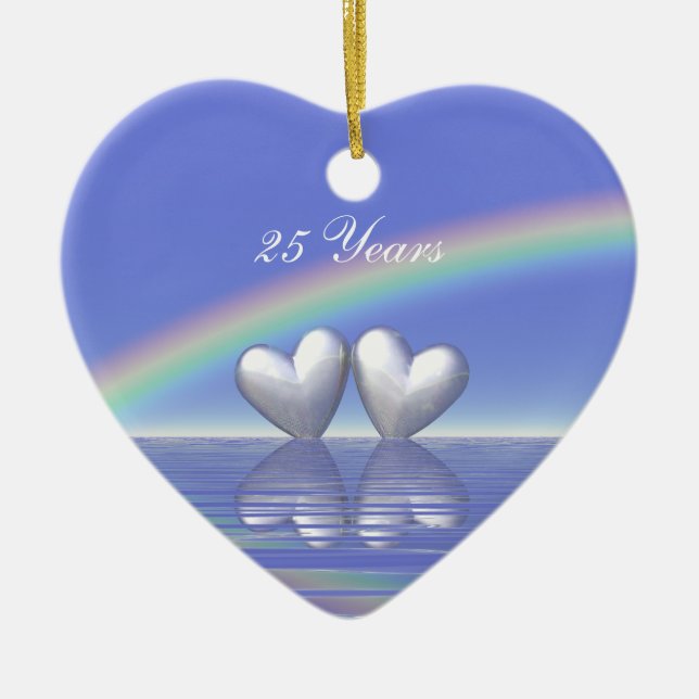 25th Anniversary Silver Hearts Ceramic Ornament (Front)