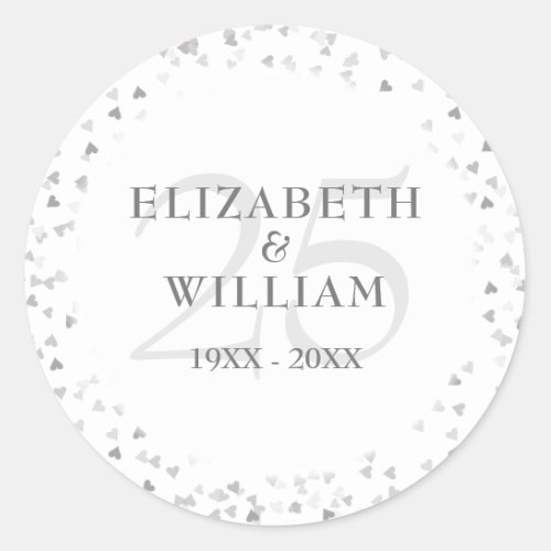 25th Anniversary Silver Hearts Classic Round Sticker