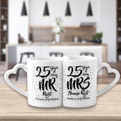 25th Anniversary Silver Hearts Confetti Coffee Mug Set