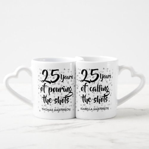 25th Anniversary Silver Hearts Confetti Fun Coffee Mug Set