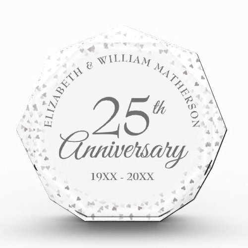 25th Anniversary Silver Hearts Confetti Photo Block