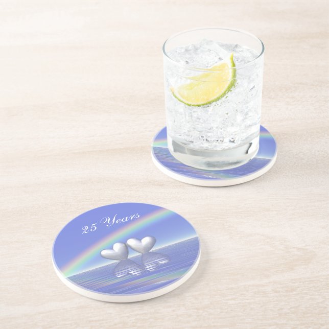 25th Anniversary Silver Hearts Drink Coaster (Side)