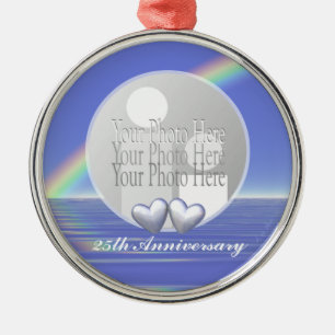 25th Anniversary Silver Hearts for Photo Metal Ornament
