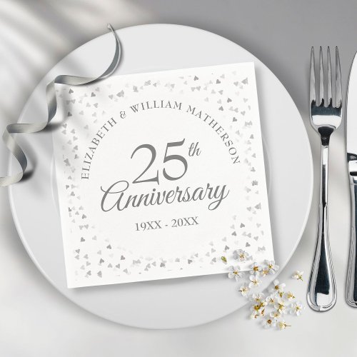 25th Anniversary Silver Hearts Napkins