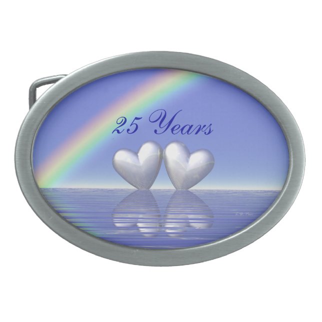 25th Anniversary Silver Hearts Oval Belt Buckle (Front)