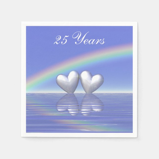 25th Anniversary Silver Hearts Paper Napkins (Front)
