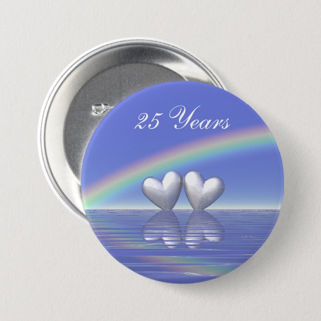 25th Anniversary Silver Hearts Pinback Button (Front & Back)