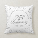 25th Anniversary Silver Hearts Throw Pillow<br><div class="desc">Designed to coordinate with our 25th Anniversary Silver Hearts collection. Featuring delicate silver hearts. Personalise with your special twenty-five years silver anniversary information in chic silver lettering. Designed by Thisisnotme©</div>