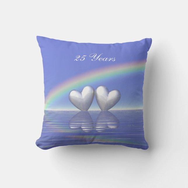25th Anniversary Silver Hearts Throw Pillow (Front)