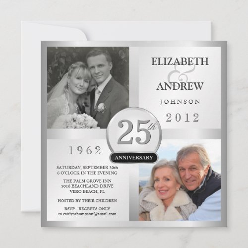 25th Anniversary Silver Invitations with 2 Photos