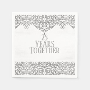 25th Anniversary Silver Lace On White Napkins