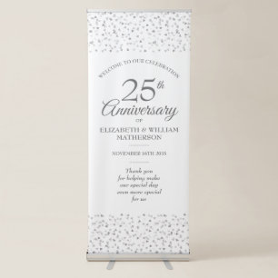 25th Anniversary Silver Love Hearts Welcome Retractable Banner