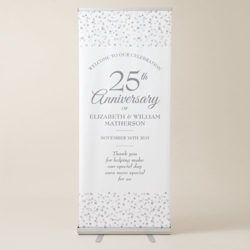 25th Anniversary Silver Love Hearts Welcome Retractable Banner
