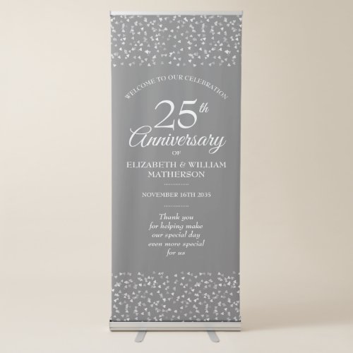 25th Anniversary Silver Love Hearts Welcome Retractable Banner