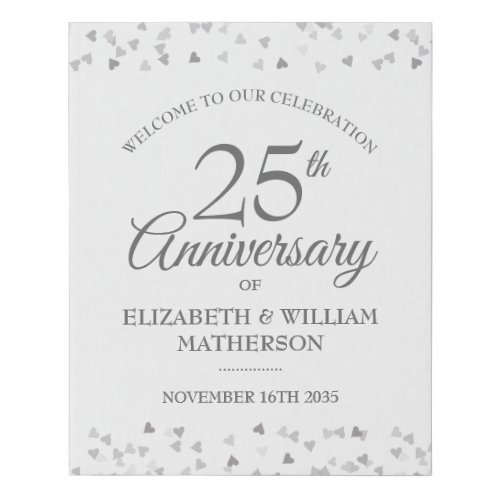25th Anniversary Silver Love Hearts Welcome Sign