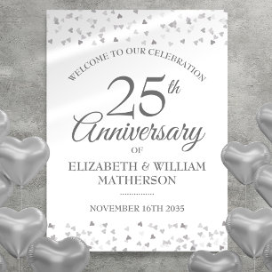 25th Anniversary Silver Love Hearts Welcome Sign