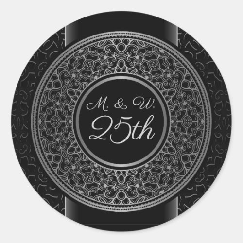 25th Anniversary Silver Medallion Monogrammed Classic Round Sticker