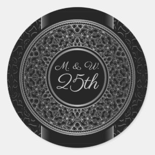25th Anniversary Silver Medallion Monogrammed Classic Round Sticker