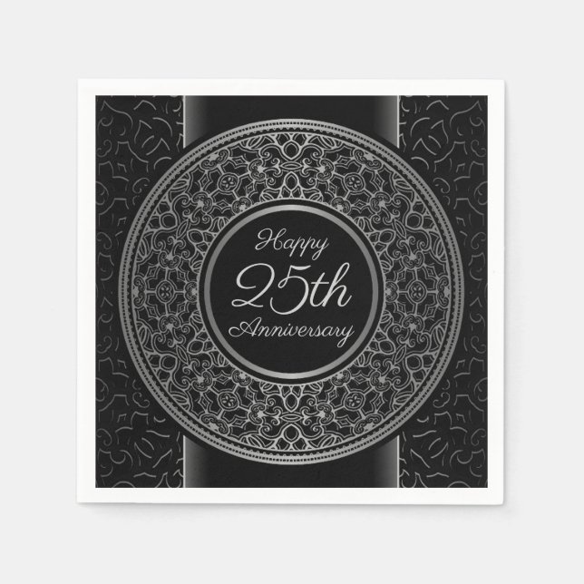 25th Anniversary Silver Medallion Paper Napkins (Front)