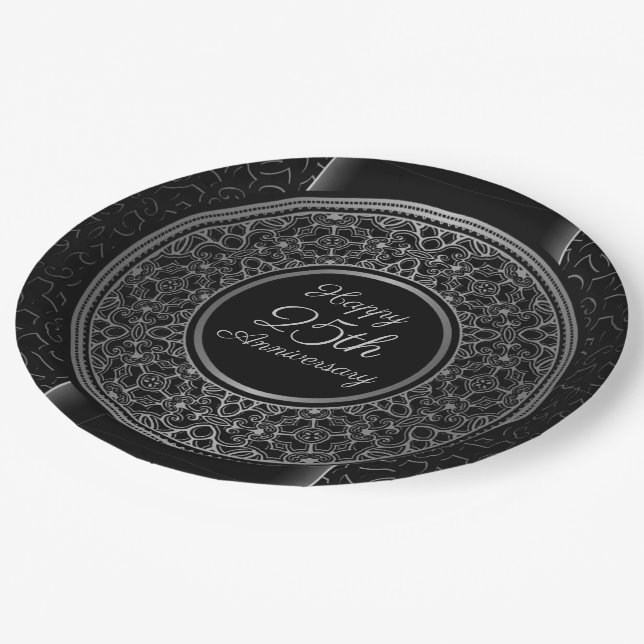 25th Anniversary Silver Medallion Paper Plates (Angled)