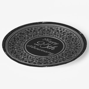 25th Anniversary Silver Medallion Paper Plates