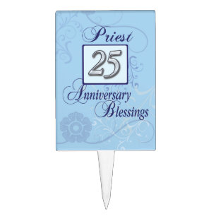 25th Anniversary Silver Number on Blue Cake Topper