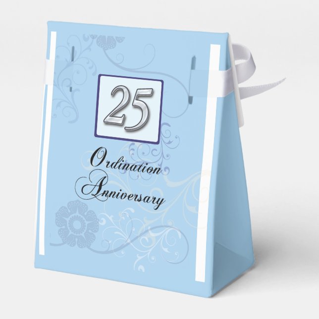 25th Anniversary Silver Number on Blue Favor Boxes (Back Side)