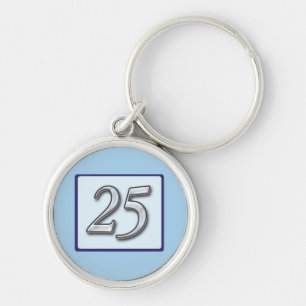 25th Anniversary Silver Number on Blue Keychain