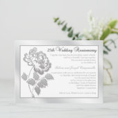 25th Anniversary Silver Peony on White Linen Invitation (Standing Front)