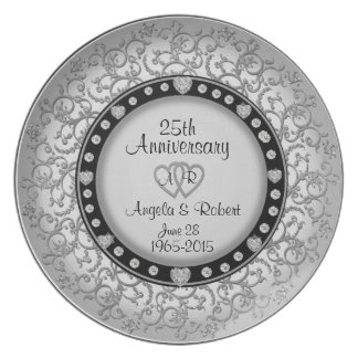 25th Anniversary Silver Plate with Diamonds