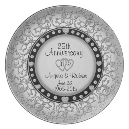 25th Anniversary Silver Plate With Diamonds