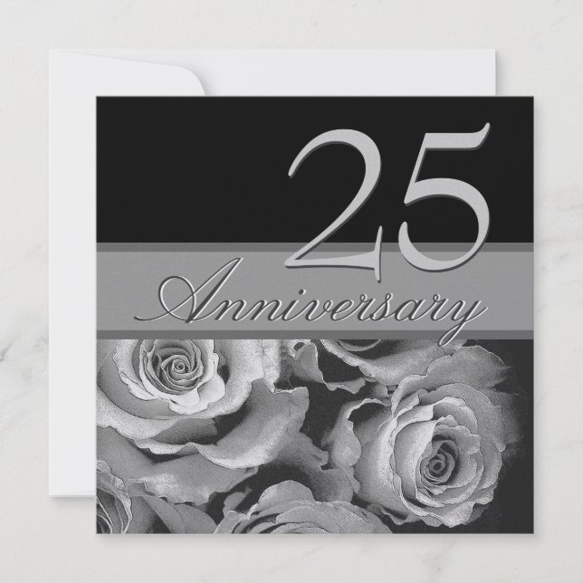 25th Anniversary Silver Roses Metallic Template (Front)