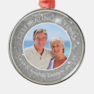 25th Anniversary Silver Sparkle Photo Metal Ornament