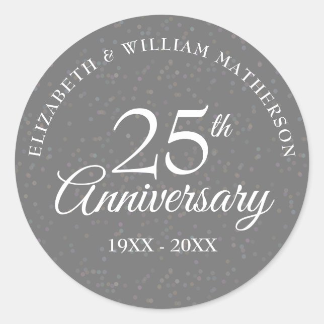 25th Anniversary Silver Stardust Classic Round Sticker (Front)