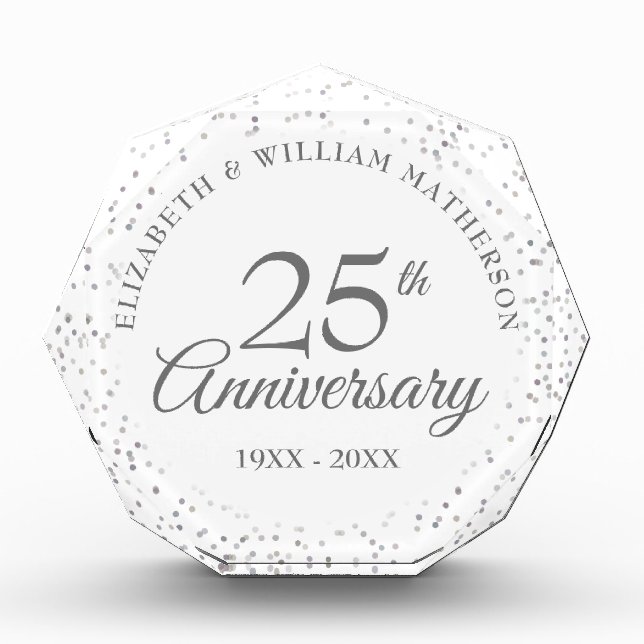 25th Anniversary Silver Stardust Confetti Photo Block (Front)