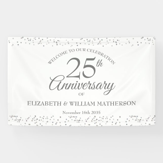 25th Anniversary Silver Stardust Confetti Welcome Banner (Horizontal)